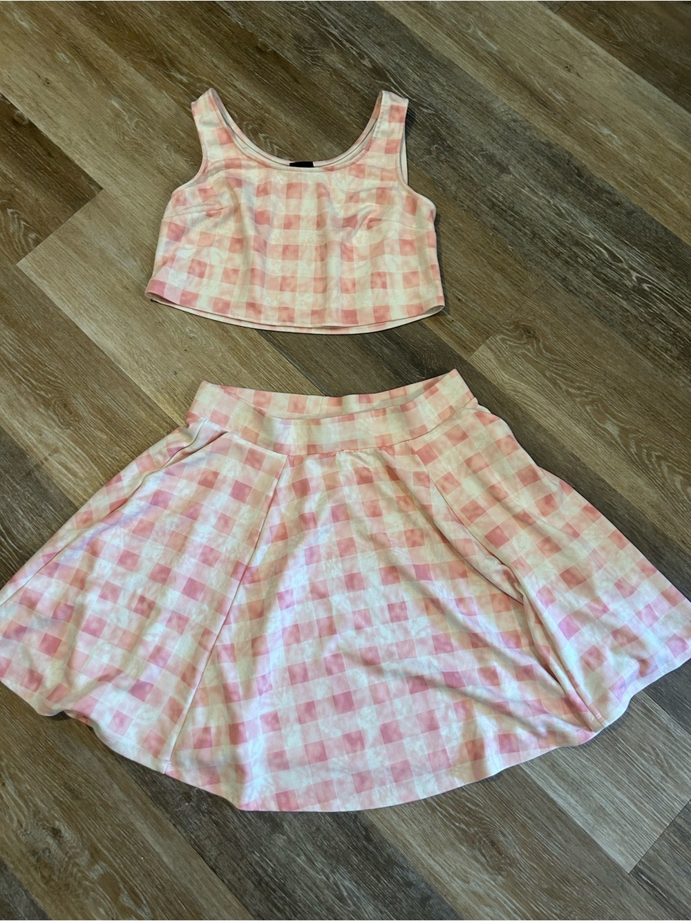 Torrid size 1 pink and white plaid, two-piece skirt and shirt set